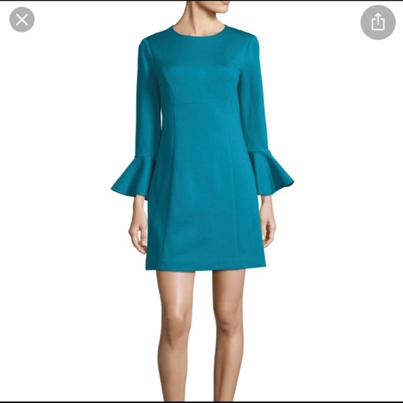 Trina Turk Dresses & Skirts - Trina Turk Teal Panache Ruffle Cuff Ponte Knit Day Dress Size 14